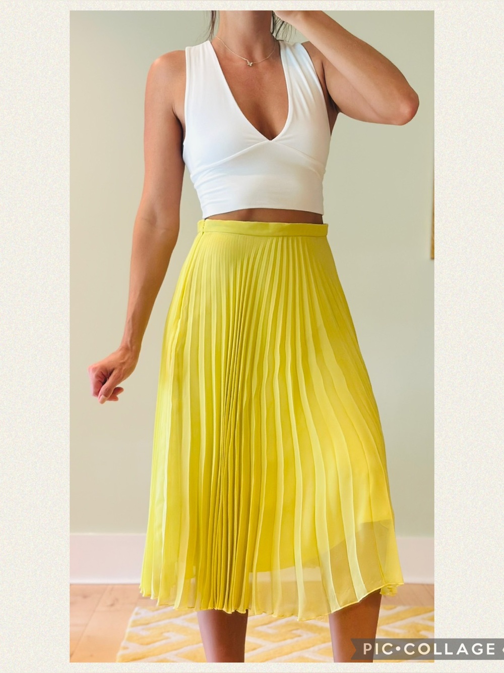 Topshop Pleated Chartreuse Midi Skirt